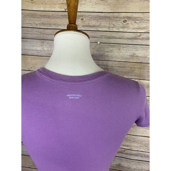 American Eagle Womens XS Graphic Tee Purple Stargazer Embroidered Top - Picture 5 of 8